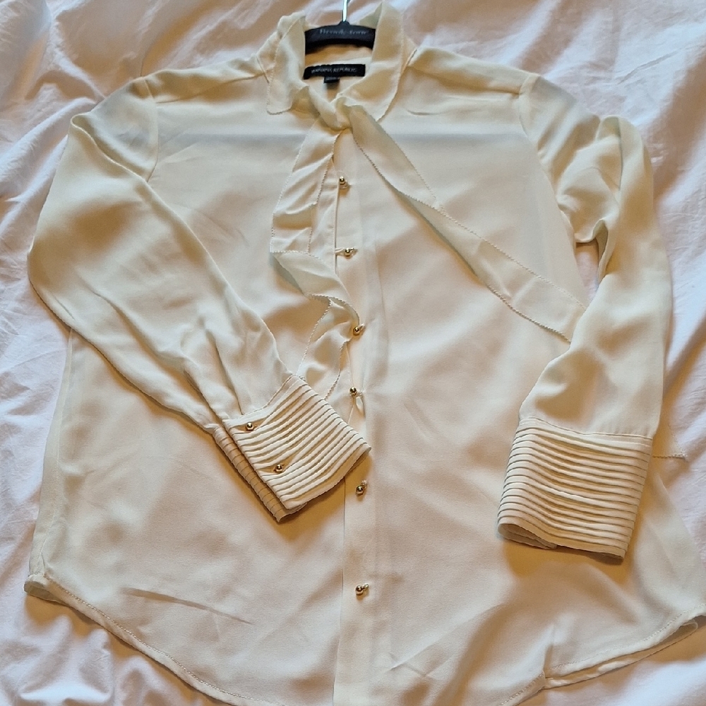 Banana Republic Cream Button Down Blouse with Mandarin Collar